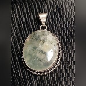 Moss Prehnite pendant, Elegant Silver Pendant with Green Stone